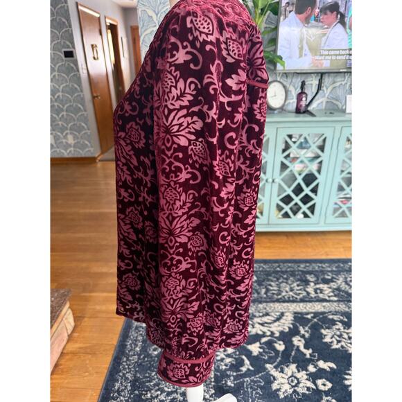 Sundance Regina Burgundy Velvet Burnout Floral Silk Blend Button-Up Sz. L - Picture 5 of 8